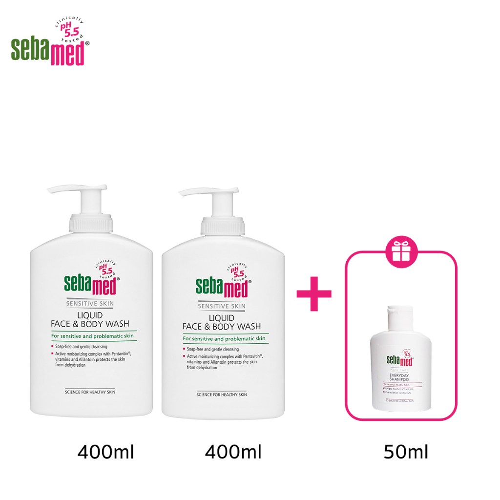 เซ็ต 3 ชิ้น: Sebamed Liquid Face&Body Wash 400ml X2 ชิ้น รับฟรี! Everyday Shampoo 50ml