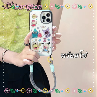 🌈Langton🌸รุ่นโซ่ ขอบดำ การ์ตูน Hello Kitty สีขาว น่ารักiphone 11 14 pro max ป้องกันการหล่น ขอบเต็ม case for iPhone 12 13