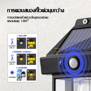 โคมไฟโซล่าเซลล์ LED ไฟติดผนังกันน้ำฝน ติดตั้งง่าย ไม่ต้องเดินสายไฟ พลังงานแสงอาทิตย์แบตทนทาน ปรับได้3โหมด