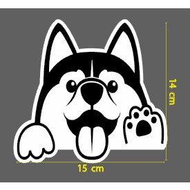 สติกเกอร์ ตัด ลายเส้น หมา Siberian Husky สุนัข ไซบีเรียน ฮัสกี้ ชูเท้า 14 x 15 ซม. วัสดุเป็น PVC กันน้ำ ติด แต่ง รถ