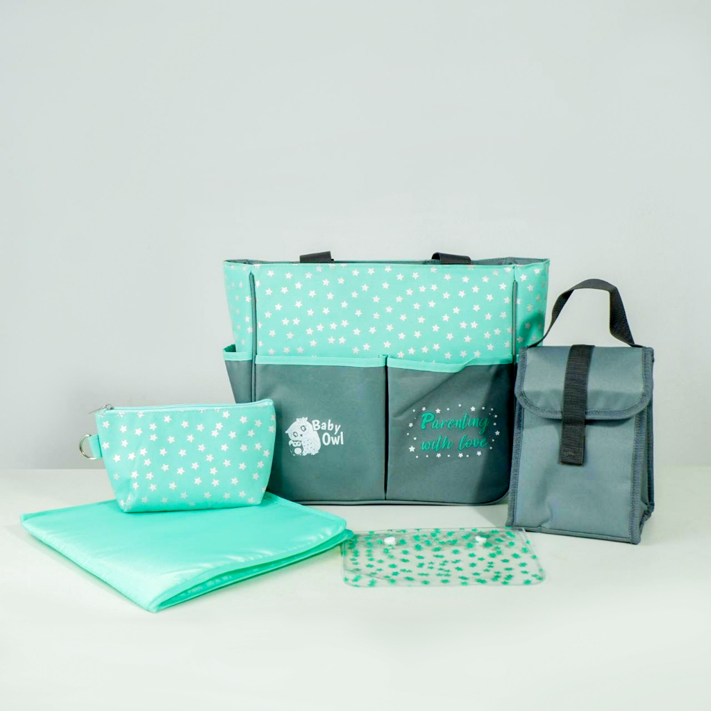 กระเป๋าผ้าอ้อม สำหรับคุณแม่ กระเป๋าอเนกประสงค์ Diaper bag (5 ชิ้น) ยี่ห้อ Baby Owl