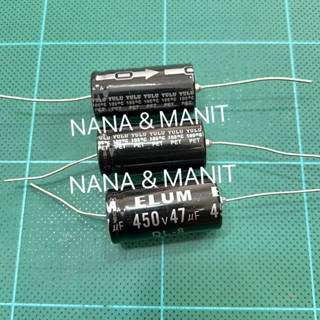 Capacitor 47uF 450V Size : 18x36mm หางหนูมีขั้ว แพ๊คละ 2 ตัว