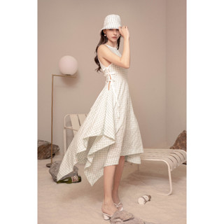 VACAY BY VALENTIER VCS23 SCOTT SIDE BOW TIE MAXI DRESS เดรส เดรสยาว เดรสลายสก็อต เดรสไปทะเล เดรสผู้หญิง แฟชั่น