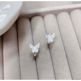 313-goodgift_station-Hoop Butterfly Earrings S925 silver needle ต่างหูห่วงกลมแบบล็อค ด้านหน้าเป็นรูปผีเสื้อ