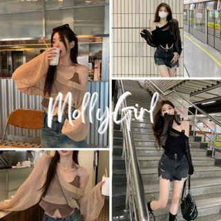 Mollygirl เสื้อเซ็ต2ชิ้น ผ้าตาข่าย พร้อมส่ง 3666#