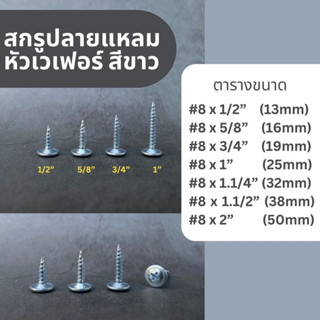 (ถุงละ100ตัว) สกรูปลายแหลมหัวเวเฟอร์ ชุบขาว wafer สกรูเจาะไม้