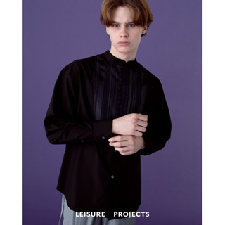 (LEISURE PROJECTS) EVENING TUXEDO SHIRT เสื้อเชิ๊ตเเขนยาวผ้า คอตตอนตกเต่งดีเทลคอจีน