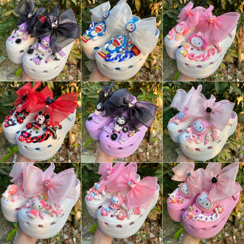 พร้อมส่ง รองเท้าหัวโต บาโอจิ พร้อมติดโบว์และตัวการ์ตูนน่ารักๆ เสริมส้น สูง 7 ซม. นุ่มใส่สบาย