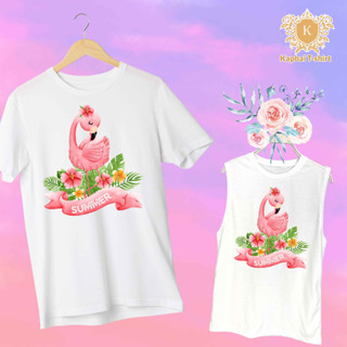 T-Shirt เสื้อยืด เสื้อแขนกุด ลาย Summer เนื้อผ้าCotton100% เบอร์32 ใส่สบาย ใส่ได้ทั้งหญิงและชาย