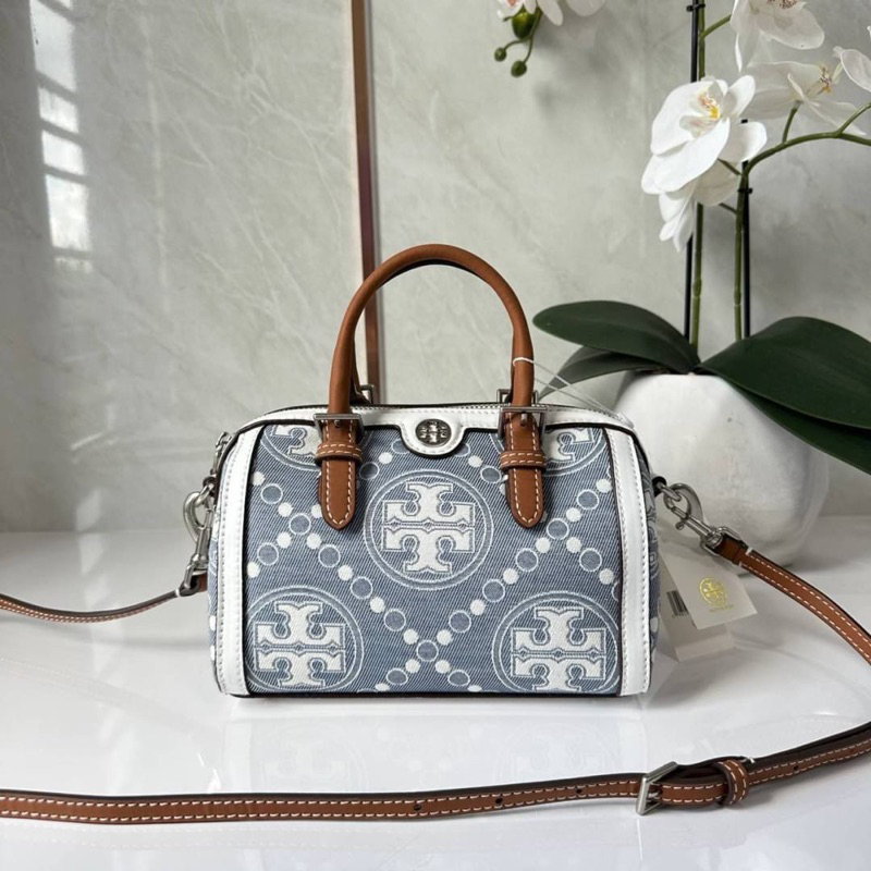 TORY BURCH  PETITE  T MONOGRAM DENIM MINI BARREL BAG