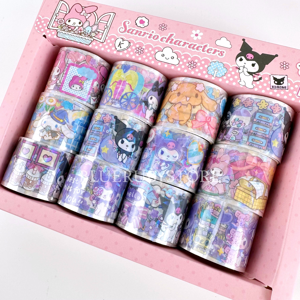 เทปตกแต่ง (12 ม้วน) สติกเกอร์ PET กว้าง 3cm ลายการ์ตูน น่ารัก สติกเกอร์ตกแต่ง | Bluerubystore
