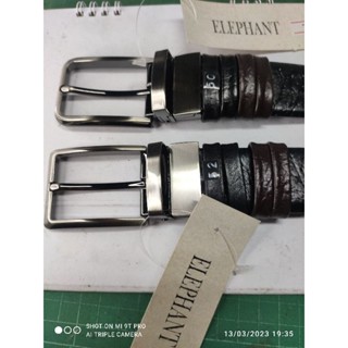 เข็มขัดหนังแท้ขนาด34มมลายหนังช้างหัวหมุนใช้ได้2สีดำ/นำ้ตาลแบรนด์Elephant