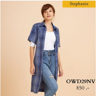 Stephanie ชุดเดรสลายสก๊อตสีน้ำเงินสลับฟ้า(OWD29NV)