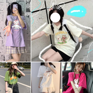 PBTB005⭐พร้อมส่ง⭐เสื้อยืดลายสกรีนคมชัดคอกลมแขนสั้นผู้หญิง oversize เสื้อผ้าสไตล์เกาหลีแฟชั่น รวมลายการ์ตูนน่ารัก สุด