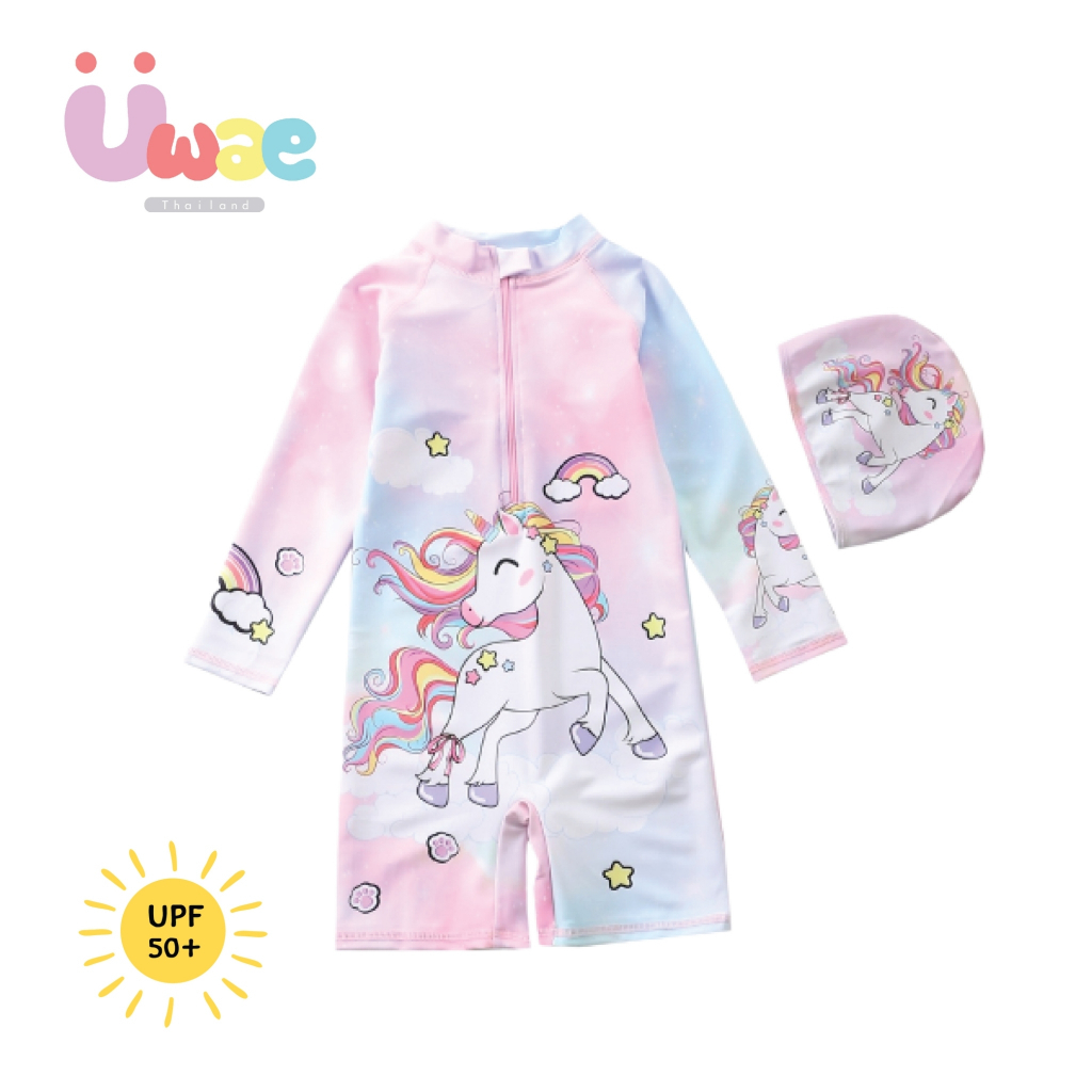 Uwae ชุดว่ายน้ำเด็ก ชุดว่ายน้ำเด็กหญิงกันยูวี Happy Unicorn รุ่น UV297