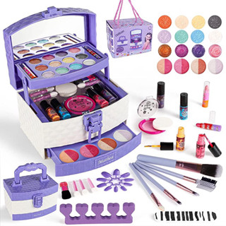 Mathea Kids Makeup Kit for Girl 43 PCS Washable Non-Toxic Real Cosmetic Case