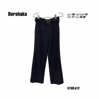 Bershaka กางเกงขายาวสีดำ เข็มขัดในตัวสม๊อคหลัง เอว 26-30 D109.b12