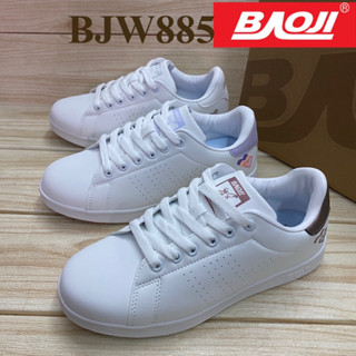 Baoji BJW 885 รองเท้าผ้าใบ แบบหนังผูกเชือก (37-41) สีขาวน้ำตาล/ขาวม่วง/ขาวเงิน ซห