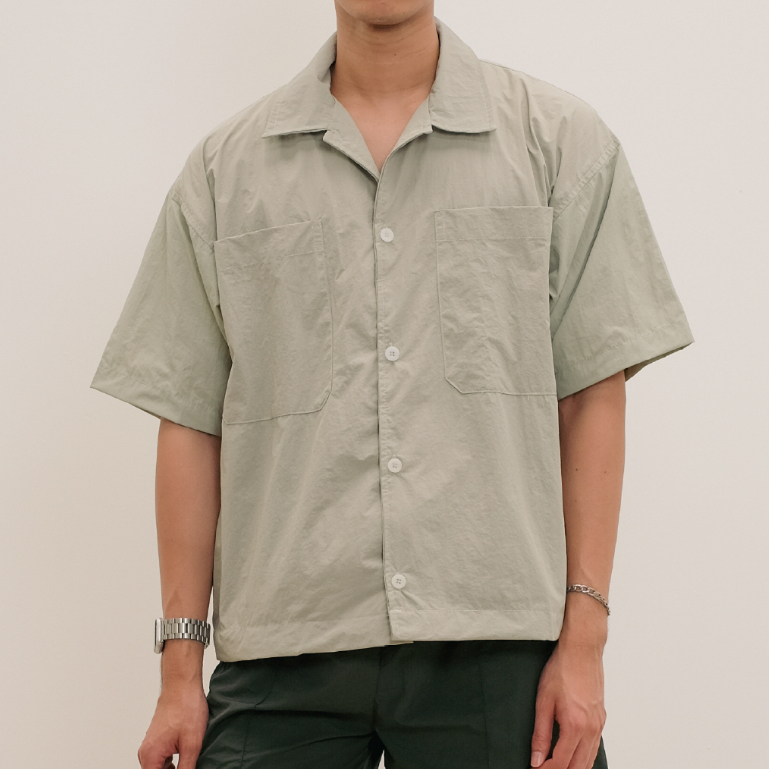 Nylon L/S Shirt in Sage Green | เสื้อเชิ้ตแขนสั้นผ้าไนล่อนสีเขียวเซจ