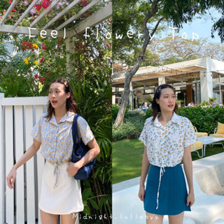 เสื้อเชิ้ตเอวผูกลายดอกไม้(สายถอดออกได้) feel flowery top💐