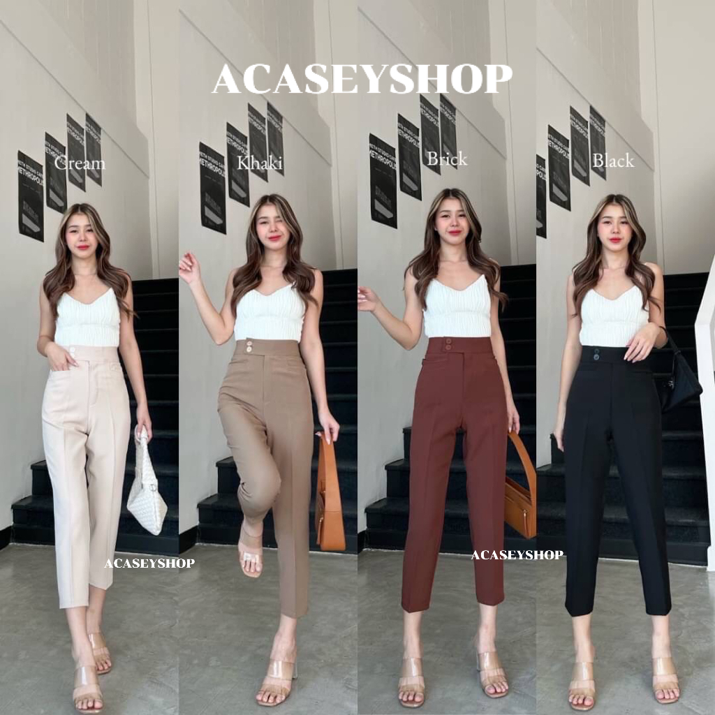 Acasey กางเกงขายาวผู้หญิง 8ส่วนกระบอกเล็ก 2กระดุมสี รุ่นมิลาน