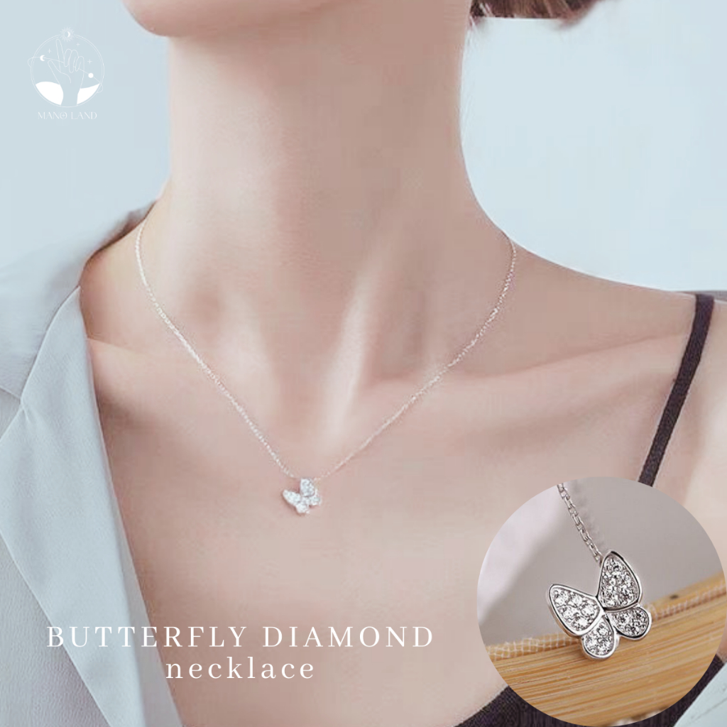 MNL💗BUTTERFLY DIAMOND สร้อยคอพร้อมจี้ผีเสื้อติดเพชร เครื่องประดับแฟชั่นเงินแท้ 925 วันครบรอบ วันเกิด