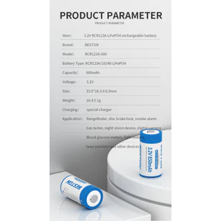 ถ่านชาร์จ BESTON RCR123A 650mAh 2 ก้อน คุณภาพสูง ราคาถูก