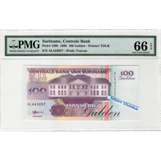 ธนบัตรซูรินาเม 100 Gulden ปี 1998 เกรด PMG 66 EPQ Gem Uncirculated