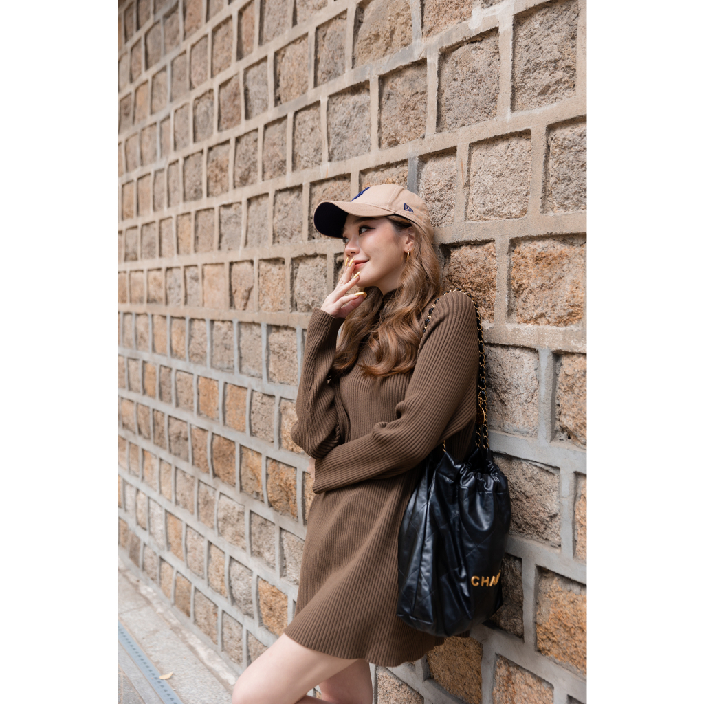 Bread minidress สีน้ำตาล มินิเดรสขายดี พรีออเดอร์