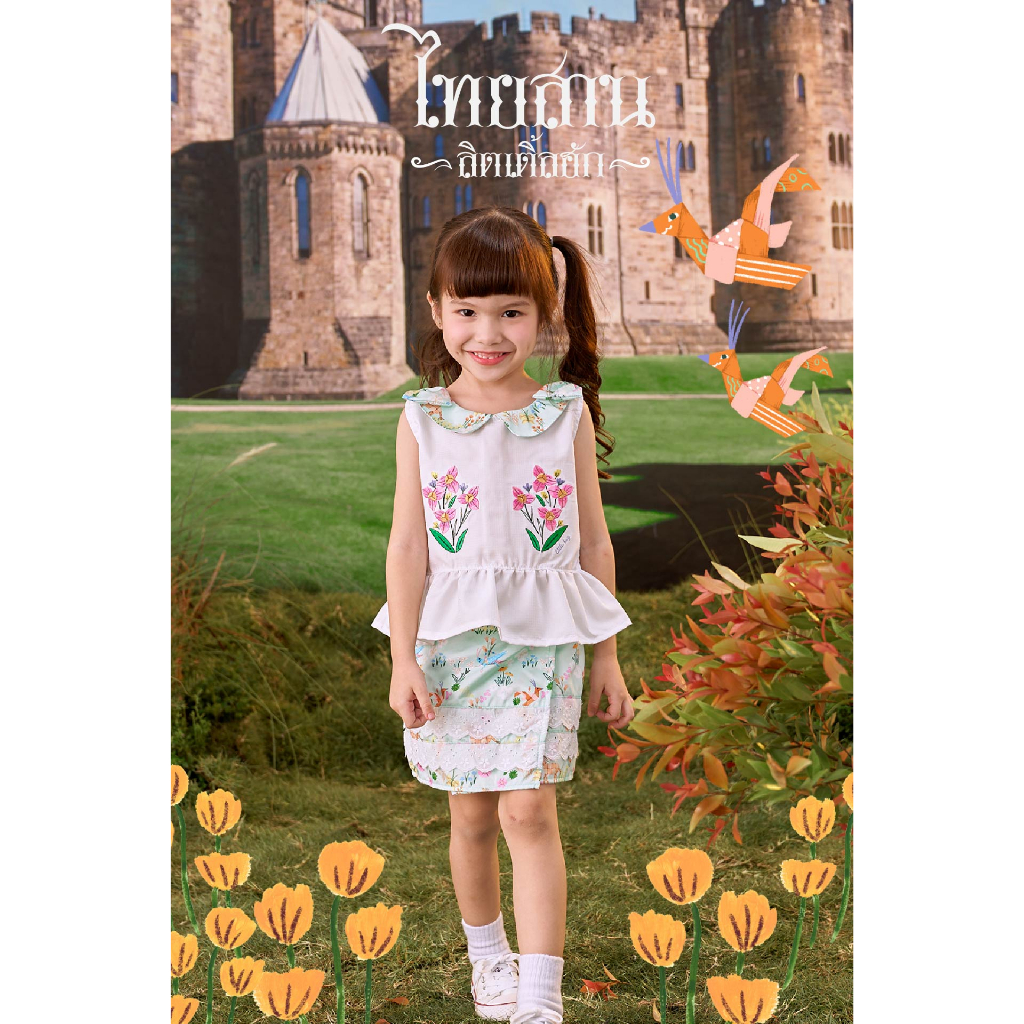 Little Hug ชุดไทยเด็กหญิง เสื้อแขนกุด ผ้าถุง (TS04) ทรงเล็ก แนะนำ+เผื่อ1ไซส์