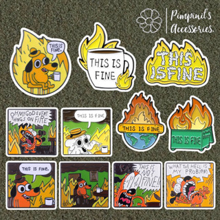 ʕ •ᴥ•ʔ ✿ พร้อมส่ง :  เข็มกลัดเซ็ทตัวการ์ตูนหมา This is Fine | Dog Comic “This is Fine” Enamel Brooch Pin Set.