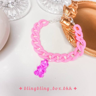 ❀พร้อมส่ง❀・❥ สร้อยข้อมือ โซ่แบน ลายเลส หมีเจลลี่แบร์ กำไล พาสเทล🧡 .·:*¨ ¨*:·. 🧡