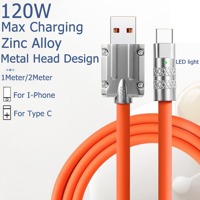 120w 6a สายชาร์จเร็ว ยาว 1เมตร 2เมตร L/Micro USB/Type C สายชาร์จ สําหรับ OPPO SAMSUNG fast Charger cable