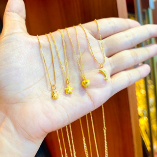 สร้อยคอเงินแท้ชุบทอง ไม่ลอก ไม่ดำ เพิ่มจี้ทอง(96.5%)0.3กรัมไ…