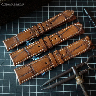 Veggetable Tanned Alligator Embossed Leather สายนาฬิกาหนังวัวฟอกฝาดพิมพ์ลายจรเข้
