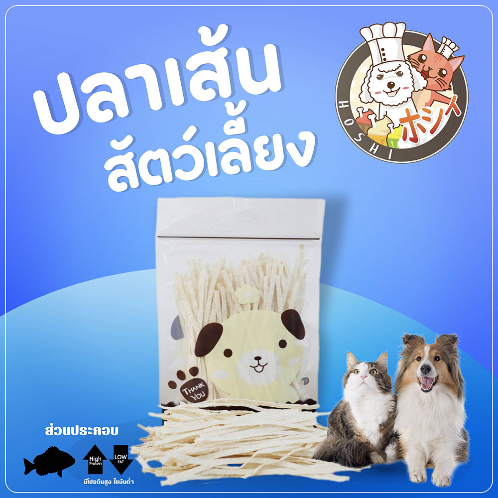 ขนมสุนัข Hoshi ปลาเส้น สำหรับสัตว์เลี้ยง หมา แมว ชูก้า 60 กรัม รสจืด กลิ่นหอม  ปลาเส้นแมว ปลาเส้นสุนัข ส่งฟรี