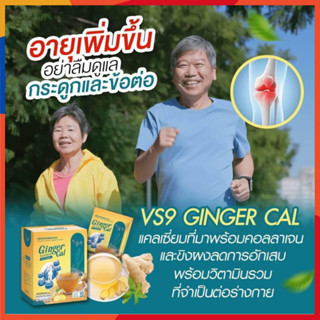 9 กล่อง : VS9 Ginger Cal (วีเอสไนน์ จินเจอร์ แคล) บำรุงกระดูกและข้อ กระดูกพรุน ข้อเข่าเสื่อม ปวดเข่า (1 กล่องมี 10 ซอง)