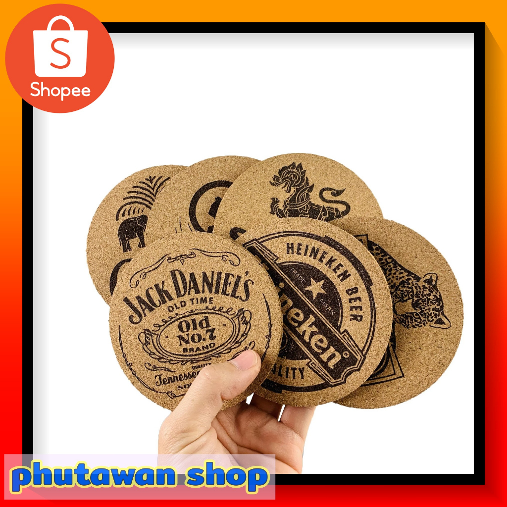 coasters จานรองแก้ว เครื่องดื่ม เบียร์ ไฮนาเก้น เบียรช้าง เบียร์สิงห์ เบียร์ลีโอ เบียร์ลาว แจ็คแดเนียล เซ็ต 6 ชิ้น