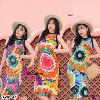 👗Pfashion [ส่งไว!!🚛] P8841 Dress ผ่าข้างลายมัดย้อม  Tie Dye Side Slit Set