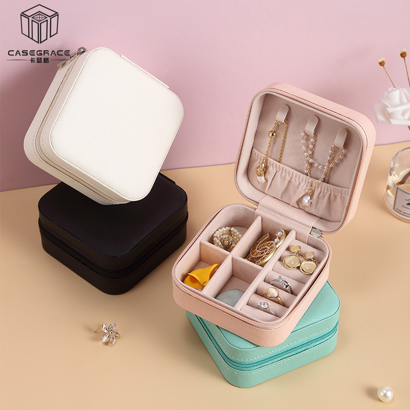 กล่องเครื่องประดับ หนัง PU ผ้ากำมะหยี่ สำหรับใส่ต่างหู สร้อยคอ แบบพกพา สำหรับใส่ต่างหูสร้อยคอ