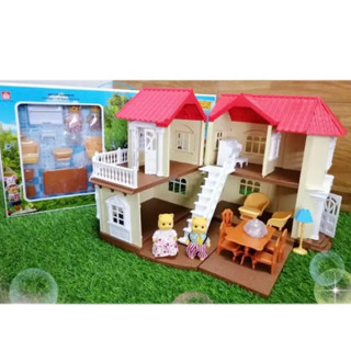 ของเล่นเด็ก บ้านตุ๊กตากระต่ายและหมีน้อย Happy Family พร้อมเครื่องตกแต่งบ้าน สห38009