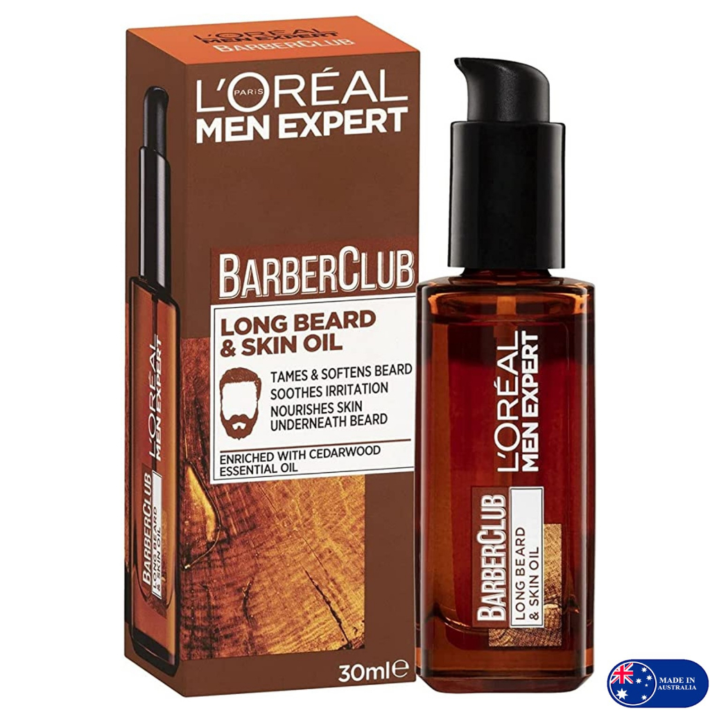 L'Oreal Men Expert Barber Club Long Beard Skin Oil 30ml ผลิตภัณฑ์บำรุงหนวดเคราสูตรพิเศษสินค้านำเข้าจากออสเตรเลีย