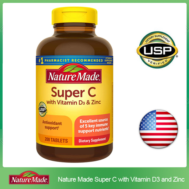 (Exp.06/2025)Nature Made Super C with Vitamin D3&amp;Zinc 200 เม็ด วิตามินซี วิตามินดี ซิงค์