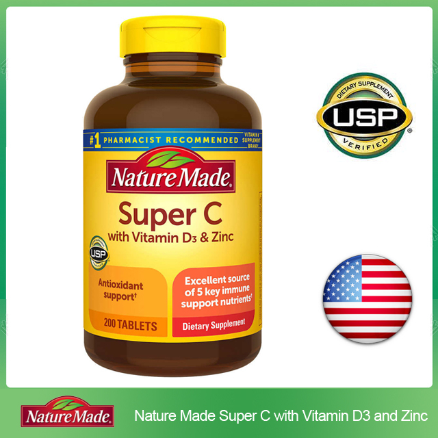 (Exp.06/2027)Nature Made Super C with Vitamin D3&Zinc 200 เม็ด วิตามินซี วิตามินดี ซิงค์