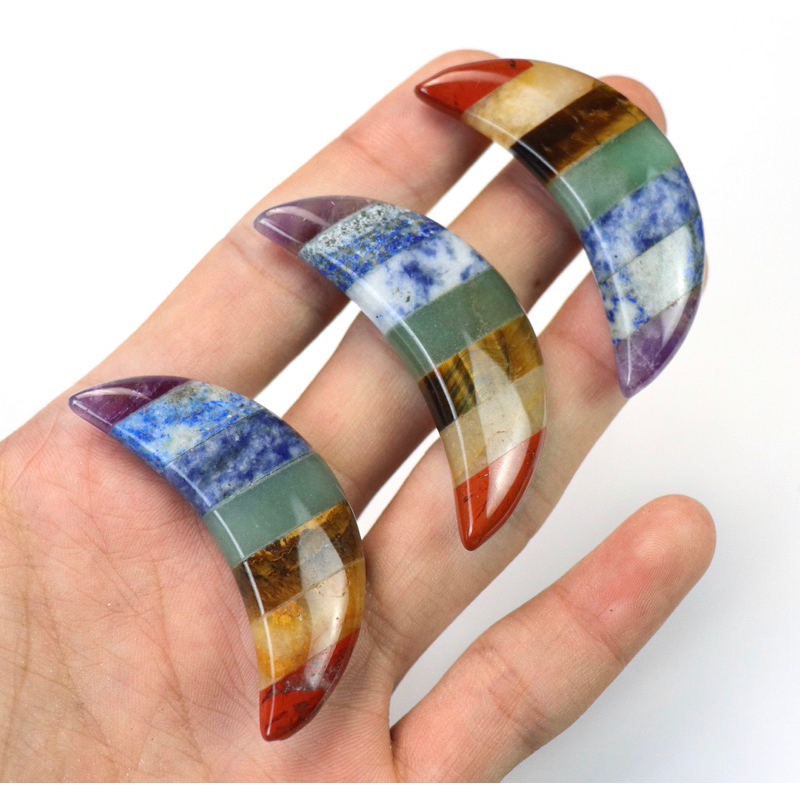 Seven Chakra Palm Stone, 7 Chakras Worry Stone, Hand Carved Healing Anti Anxiety Crystal Worry Stone