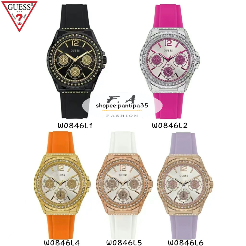 F.A Guess ของแท้100% Silicone Strap Diamond Ladies Watch W0846L1 W0846L2 W0846L4 W0846L5 W0846L6 สินค้าพร้อมส่ง FA-19
