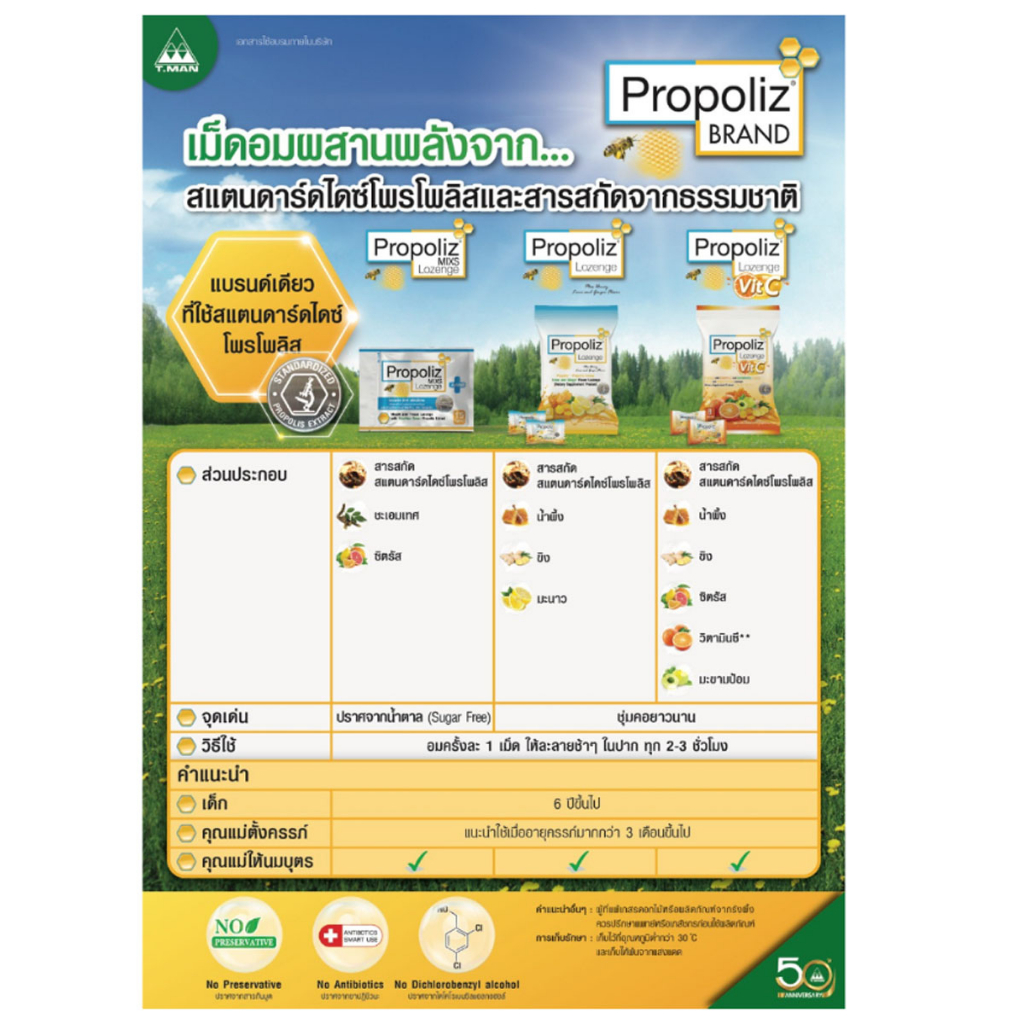 PROPOLIZ LOZENGE PLUS โพรโพลิซ พลัส ชนิดเม็ดอม ชุ่มคอ ซอง 8 เม็ด รุ่นใหม่ ยกกล่อง 10 ซอง - รูปที่ 2