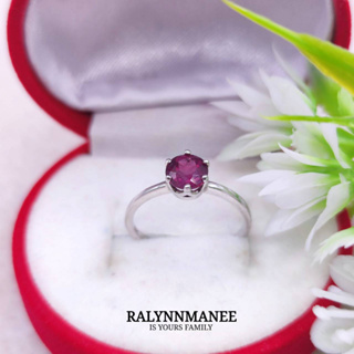 I6430 แหวนพลอยโรโดไลต์โกเมนแท้ ( Rhodolite garnet ) ตัวเรือนเงินแท้ 925 ชุบทองคำขาว มีไซส์ 54 แก้ไซส์ 150 บาทค่ะ