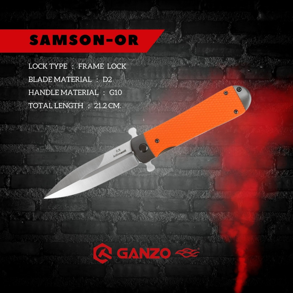 มัดพับ GANZO รุ่นพิเศษ ADIMANTI (SAMSON DESIGN) ORANGE ใบมีดสแตนเลส D2 ด้ามจับ G10