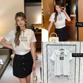 เสื้อยืดคอบัว MIU MIU ปัก เพชรแน่นๆ  งานสวยเป๊ะ ตามภาพ ผ้าเกรดอย่างดี  งานสวยม๊ากกกก  งานไฮเอนชนช๊อป แมทซ์กับอะไรก็สวย